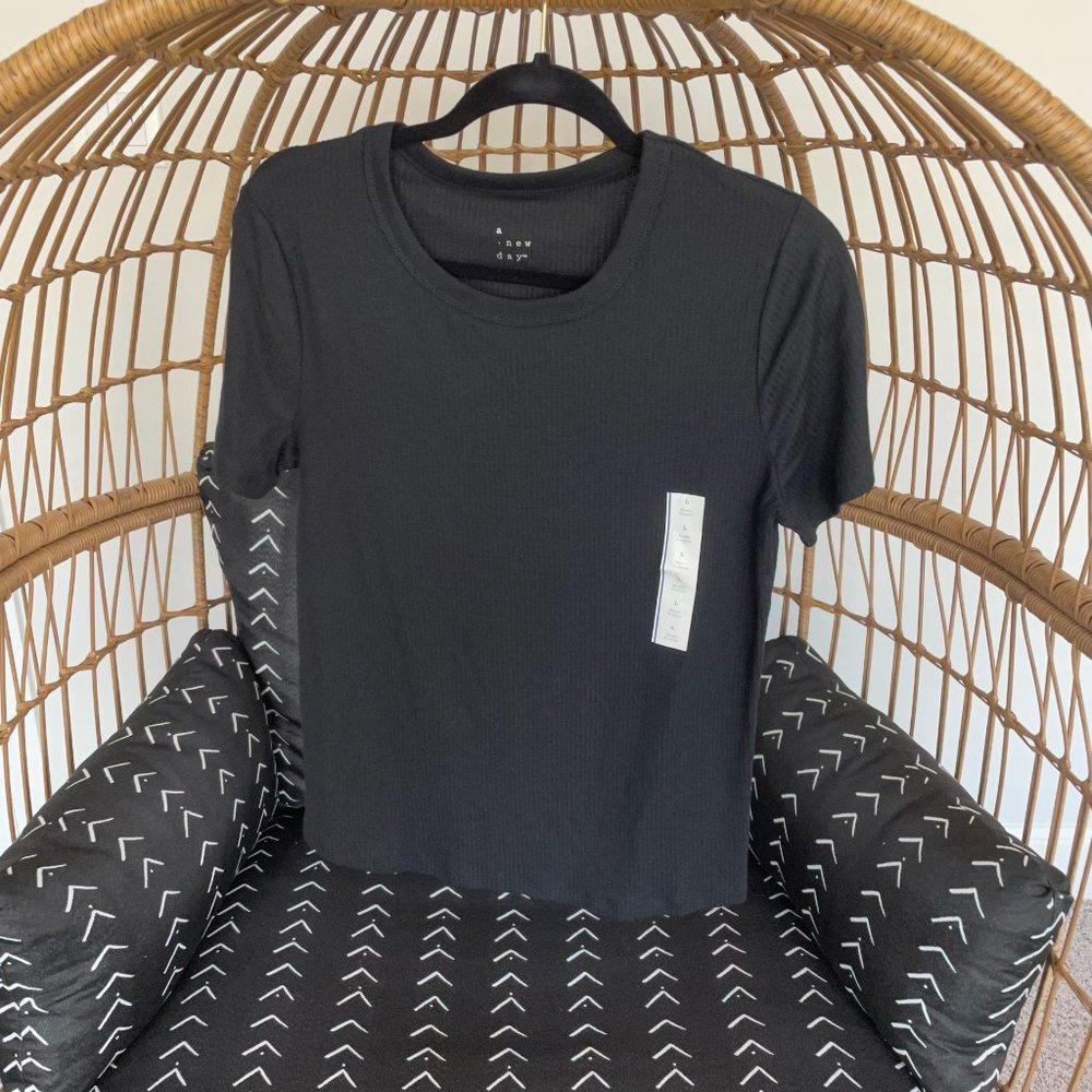 A New Day Black Ribbed Fitted T Shirt NWT